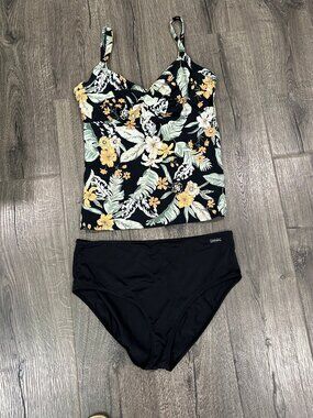 Women's 2pc Tankini by Lascana - Black Floral - Size 38C top, Size 12 bottom